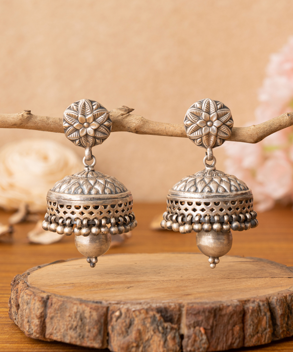 Antique Silver Jhumka with Blue Beads Earrings – Bollywood Wardrobe